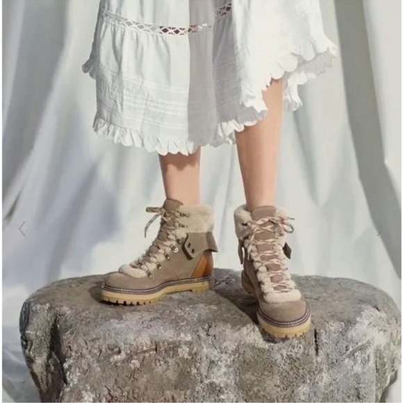 See By Chloe Shoes - See by Chloe Shearling Lined Suede Taupe Boots